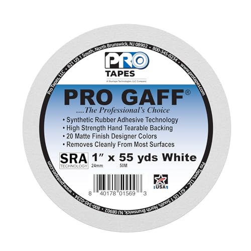 ProTapes 1" Width Pro Gaff Premium Matte Cloth Gaffer's Tape with Rubber Adhesive, 11 Mils Thick, 55 Yds Length, White (Pack of 1)