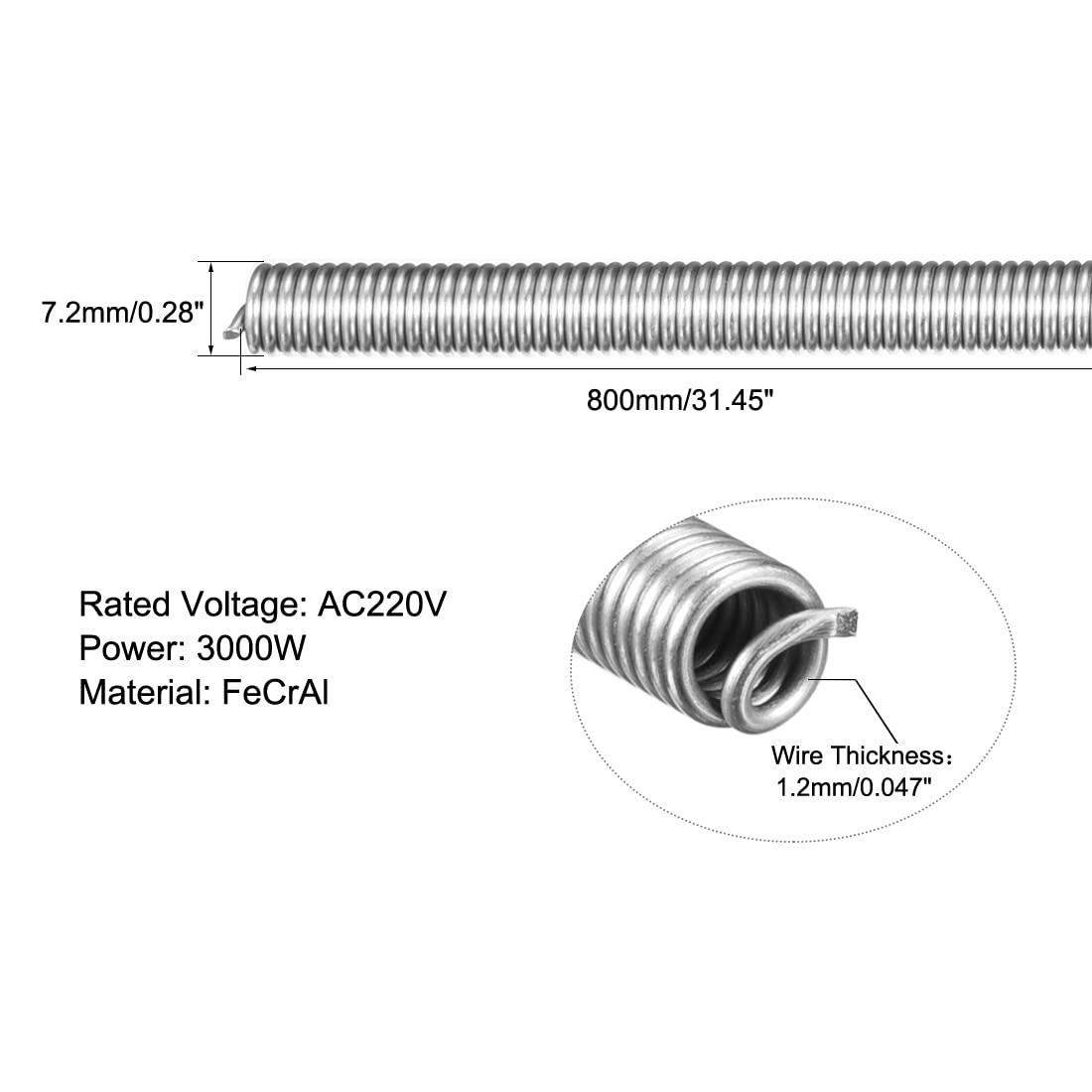 uxcell Heating Element Coil Wire AC220V 3000W / AC110V 750W Kiln Furnace Heater Wire 7.2mm*800mm 4PCS