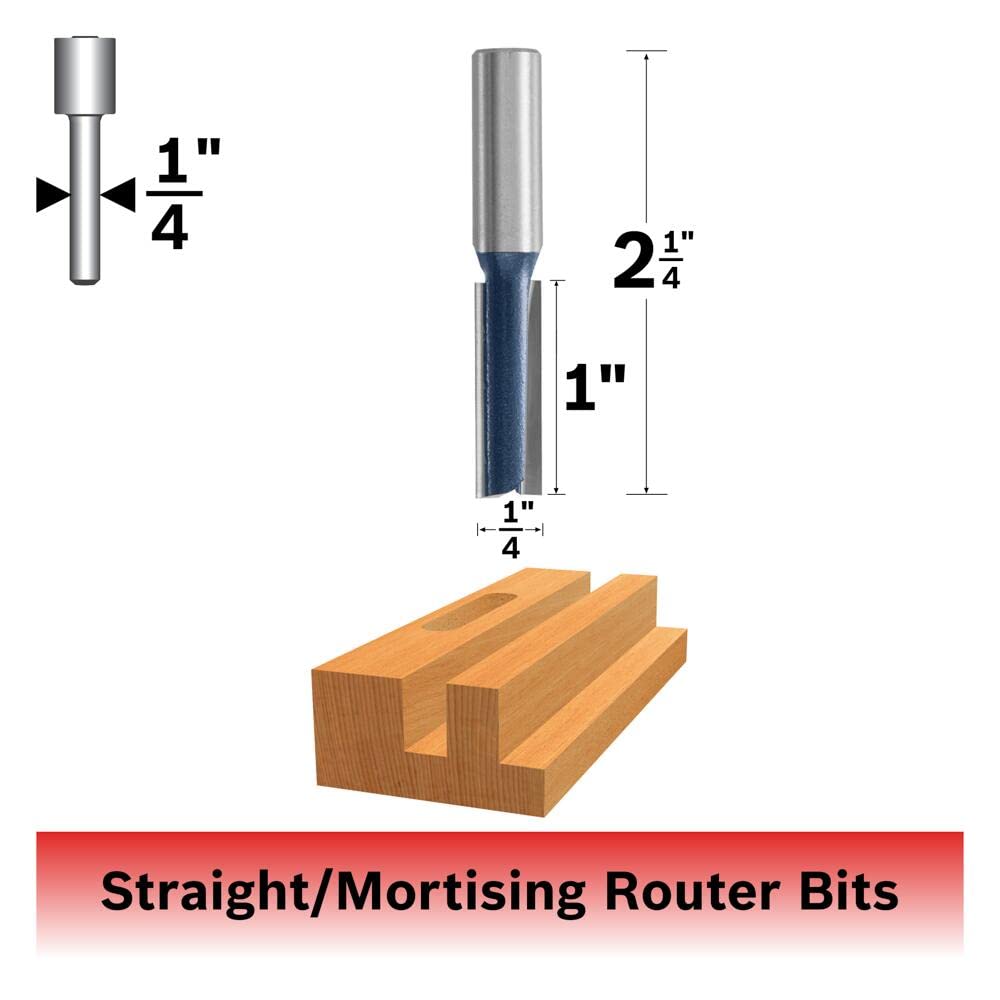 Bosch 85613M 1/4-Inch Diameter 1-Inch Cut Carbide Tipped Double Flute Straight Router Bit 1/4-Inch Shank
