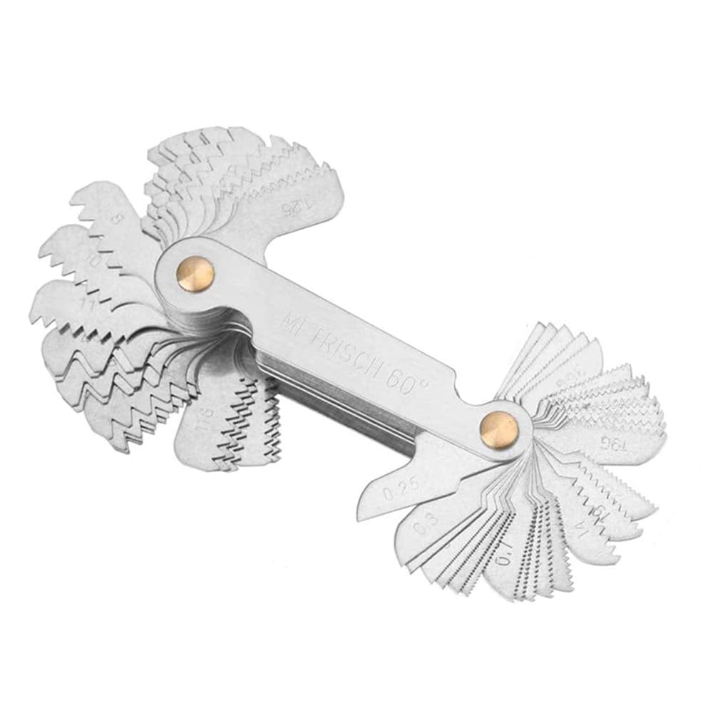 QISF Multi-Purpose 2 Pack Screw Thread Pitch Gauge Tool, Pitch Cutting Gauge Caliper Gages Measuring Tool, 51 Pcs America SAE Type + 58 Pcs Metric & America SAE Type & British Whitworth