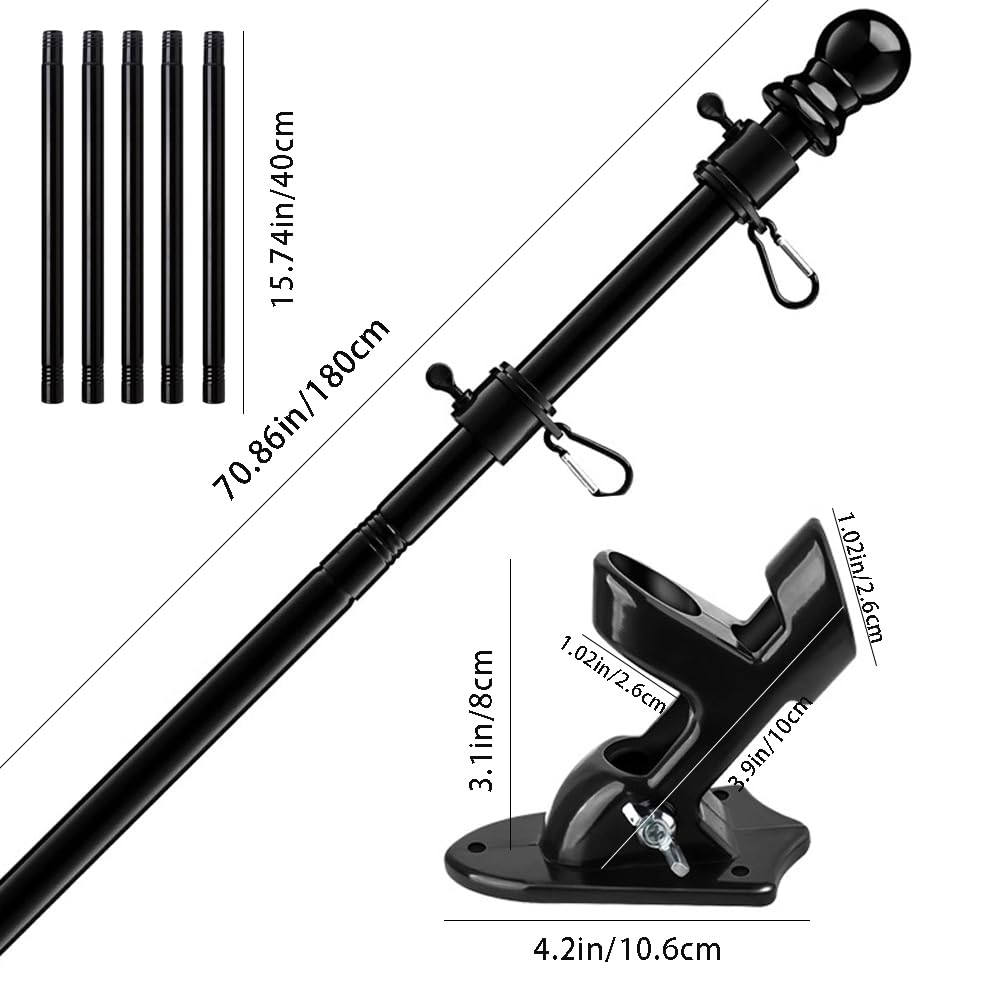 6 Ft Flag Pole Poles Outdoor Flags with Kit Mount Professional Stainless Steel Kit Outside House with Heavy Duty Metal Holder Flagpole Mounting Bracket Adjustable Length for Garden House Patio