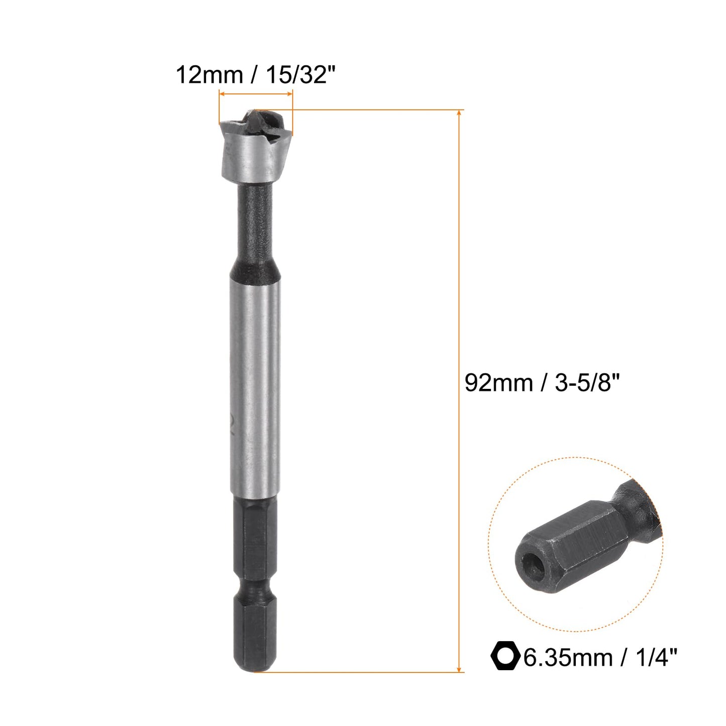 HARFINGTON 2pcs Forstner Drill Bits 12mm (15/32") Multi-Tooth Serrated Carbon Steel Wood Hinge Drill Bit with 1/4" Hex Shank for Hardwood Softwood Plywood Drilling Woodworking