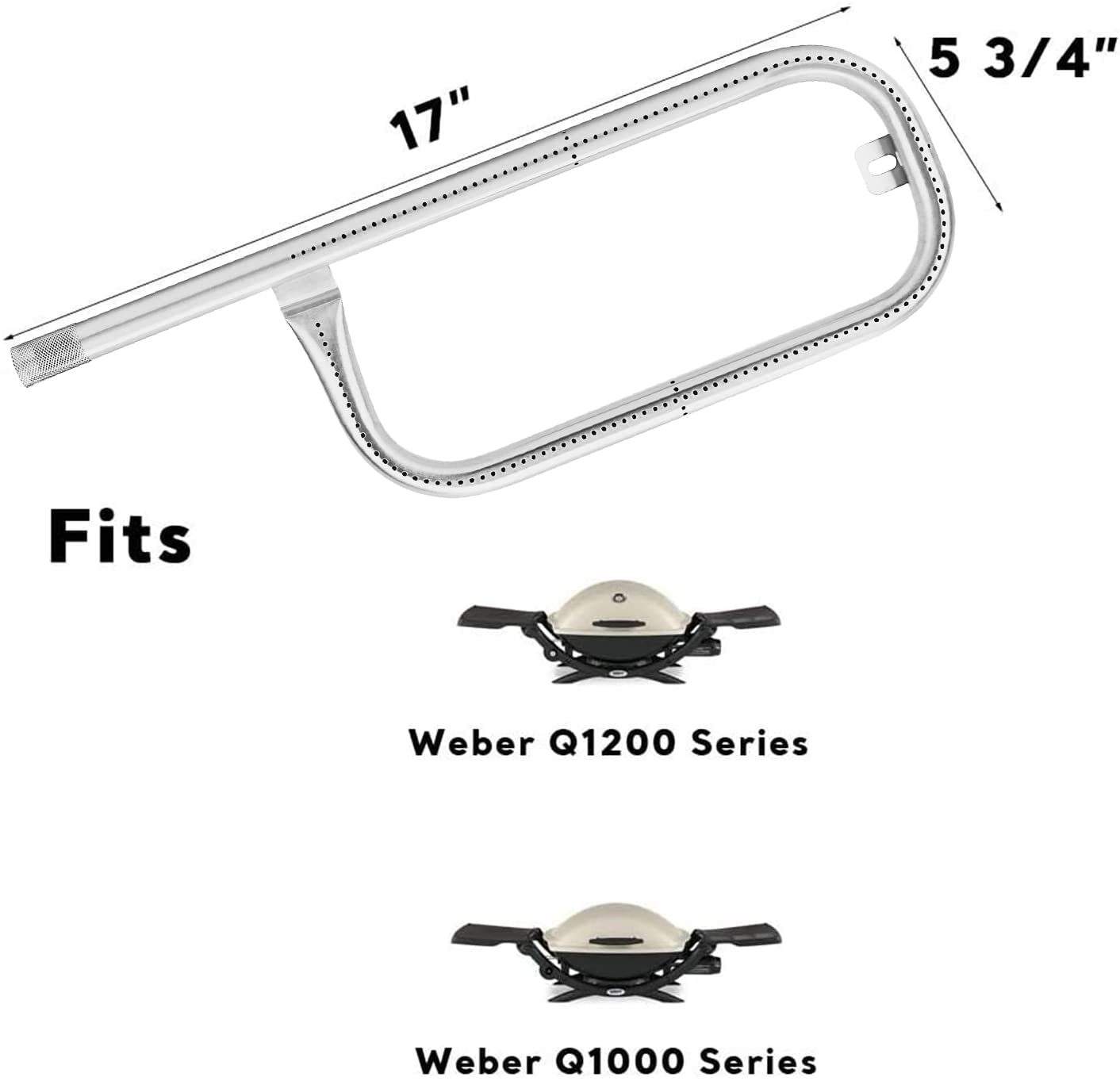 Uniflasy Stainless Steel Grill Tube Burner 60040 Replacement Parts for Weber Q100, Q120, Q1000, Q1200 Gasgrill, Length 17 inch
