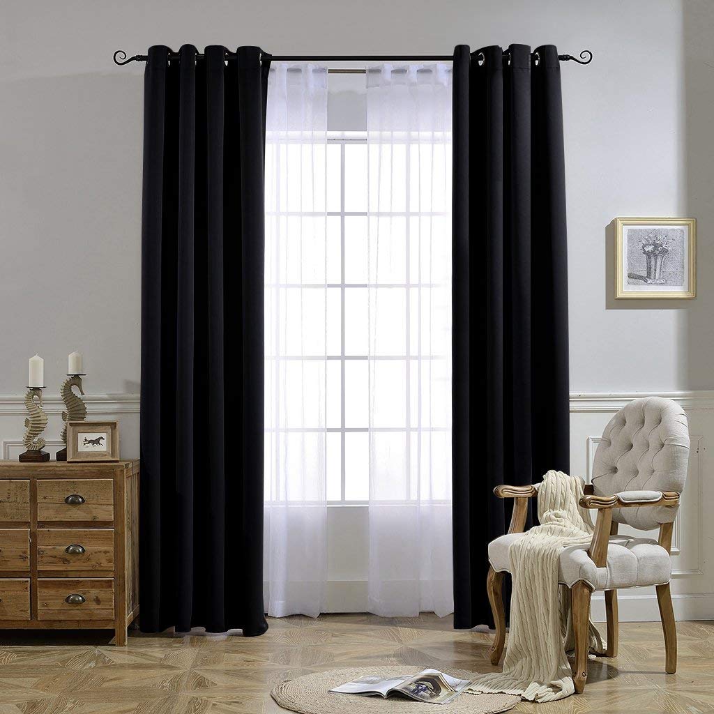NICETOWN Blackout Curtains 2 Panels - Black Out Curtains 84 Inch Long,Insulated Curtains Room Darkening Grommet Curtains for Bedroom Living Room Windows (52 by 84 Inches,Black,Set of 2)