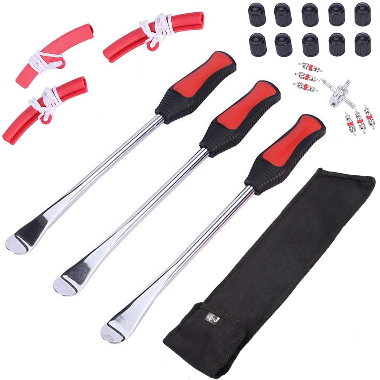 Tire Spoon Lever, YUNLFCKA 14-1/2" Professional Steel Tire Changing Tool for Motorcycle, Dirt Bike 3Pcs Iron Tool Kit with Rim Protector, Valve Cores Set