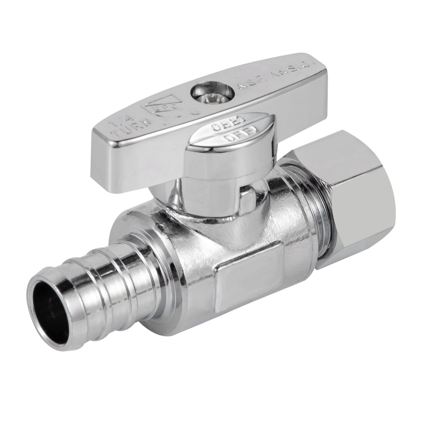 Breezliy 1/2 Pex Straight Stop Valve Sink Toilet Shut Off Valve,2 Pack Turn Straight Stop Valve 3/8" OD Compression X 1/2" Barb Crimp Pex LF Chrome Plated Brass with 2pcs 1/2 PEX Copper Ring