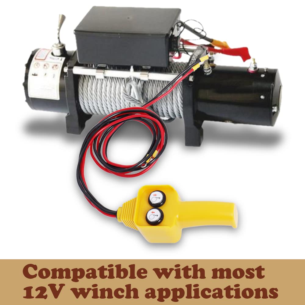 Winch Control Handle, Winch Wired Controller Hand Control Assembly Push Button Style 12V for Capstan 1500lbs‑5000lbs, Yellow by Swess