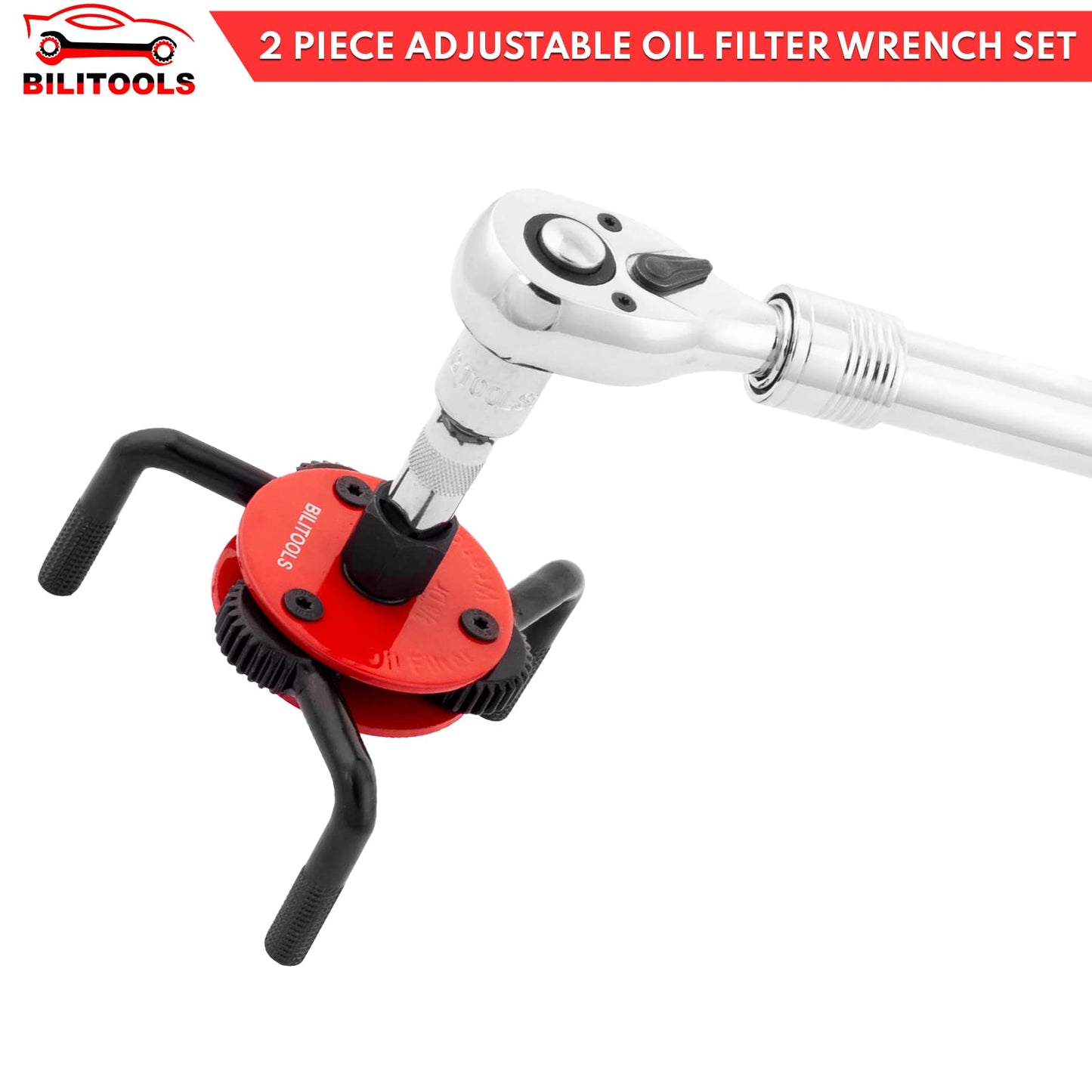 BILITOOLS Oil Filter Removal Tool, Universal Oil Filter Wrench Set Adjustable 2-1/2 to 4 inch & 3 to 5-1/8 inch, 1/2" Drive