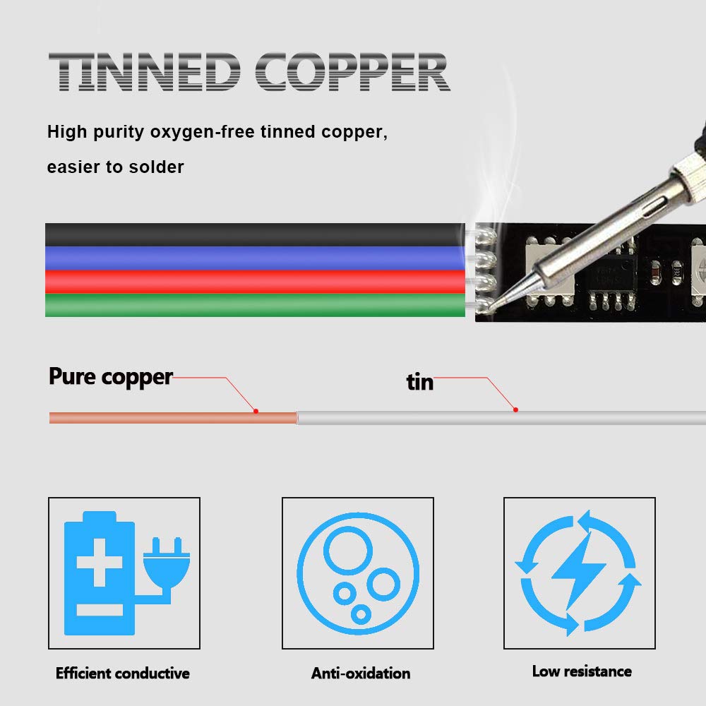 LEADTOPS 22AWG 4pin LED Electric RGB Wire 22 Gauge 100ft 30m Conductor Extension Cable Line Cord for RGB LED Strip 5050 3528