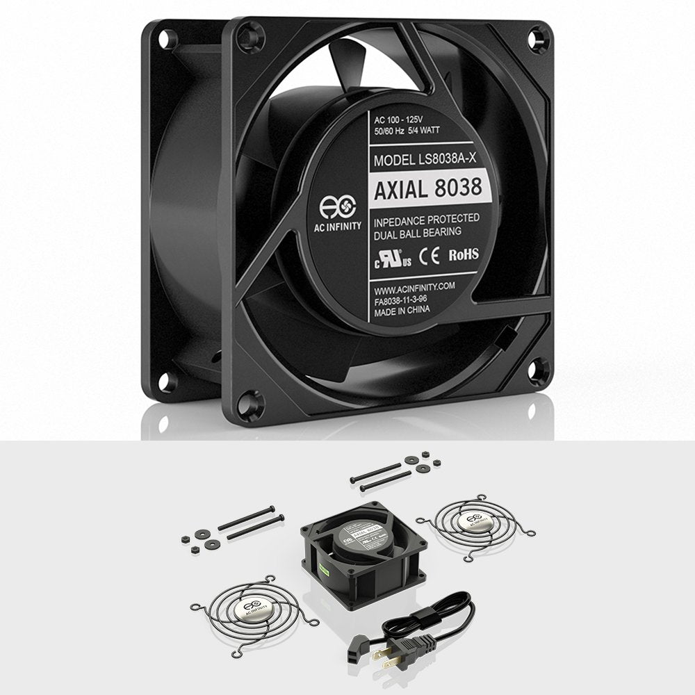 AC Infinity AXIAL 8038, Quiet Muffin Fan, 120V AC 80mm x 38mm Low Speed, UL-Certified for DIY Cooling Ventilation Exhaust Projects