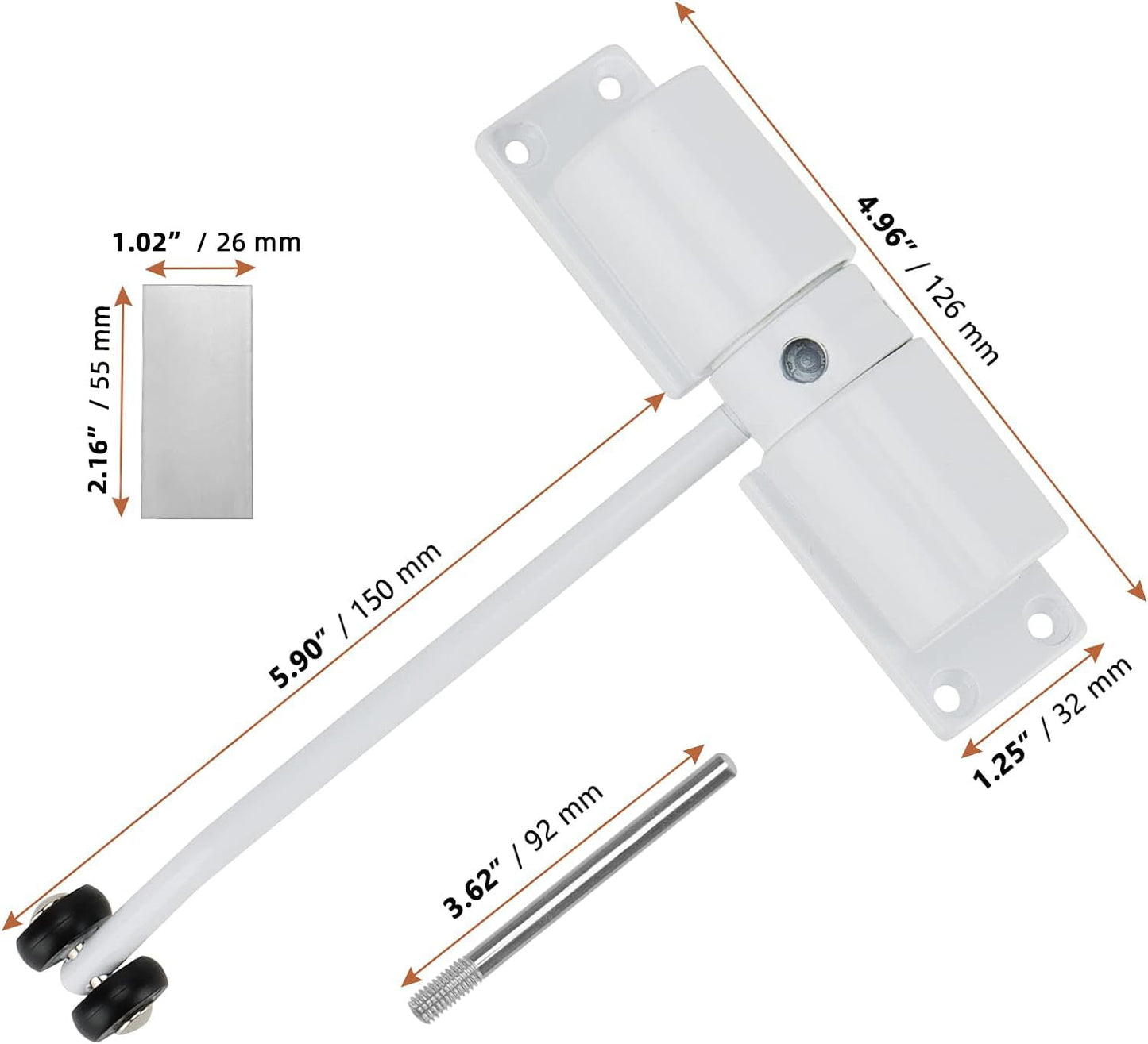 LEXININ 2 Pack 4-1/2 Inches Automatic Door Closer, Stainless Steel Diecast Construction Light-Duty Safety Spring Door Closer to Convert Hinged Doors to Self-Closing, White