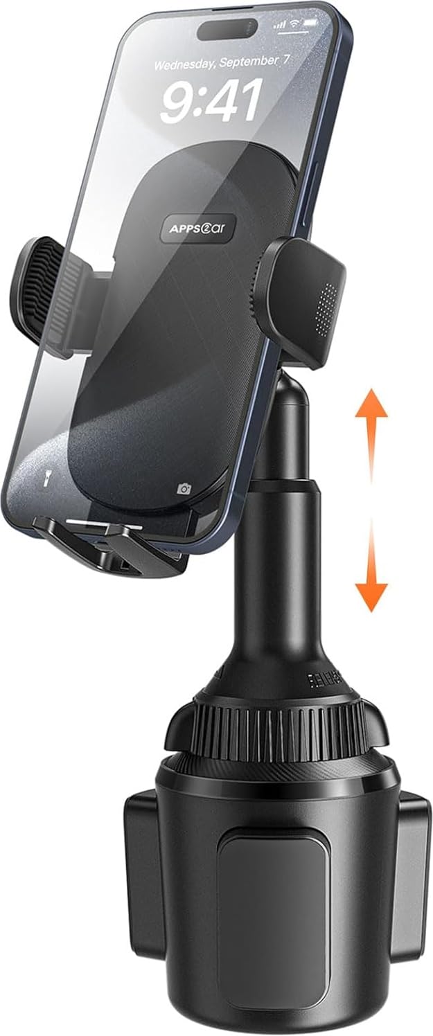 APPS2Car Universal Car Cup Phone Holder | Quick Extension Long Arm | 360° Swivel | Adjustable for iPhone, Samsung, Google, and All Smartphones | Stable & No Shake Design