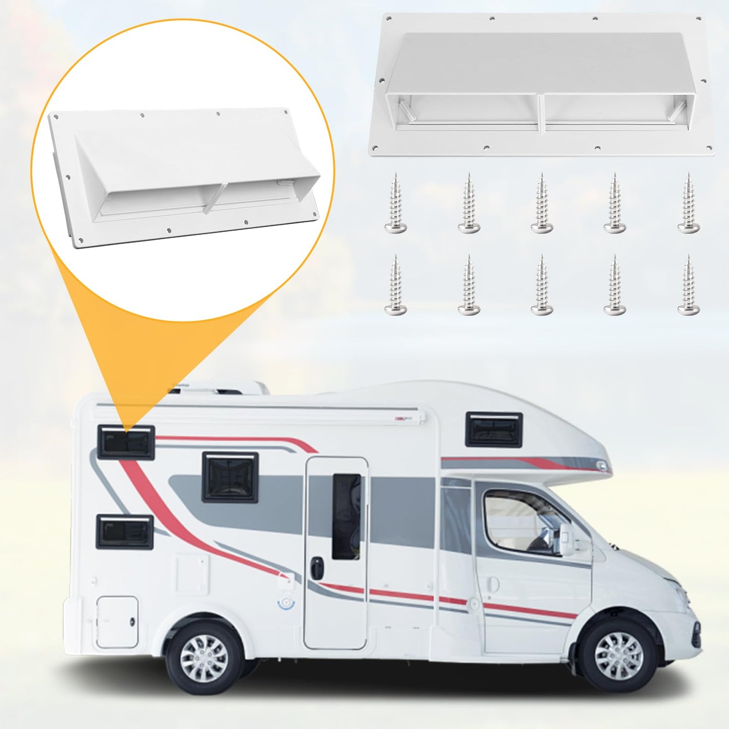 RV Range Hood Vent Cover, RV Stove Exhaust Vent Cover Replacement with Screen & Damper, Waterproof Exterior Vent for Camper Trailer Motorhome, Includes 10Pcs Screws, White