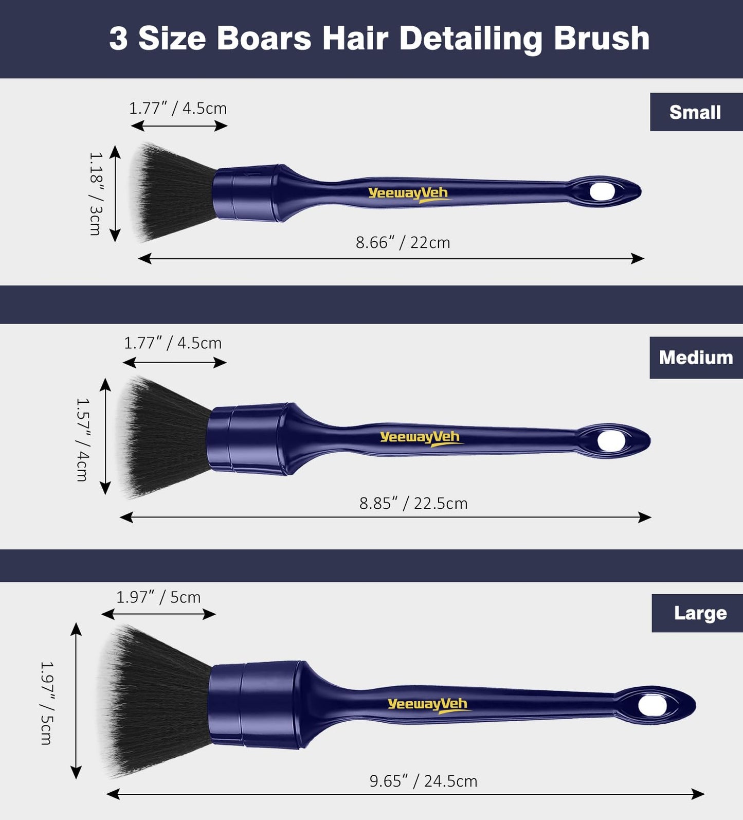 YeewayVeh 6PCS Car Detailing Brush Set, 3pcs Boars Hair Car Detailing Brushes, 3pcs Ultra Soft Detail Brush for Leather Seat Air Vents Engine Bay, Detail Brushes Car Detailing for Interior Exterior
