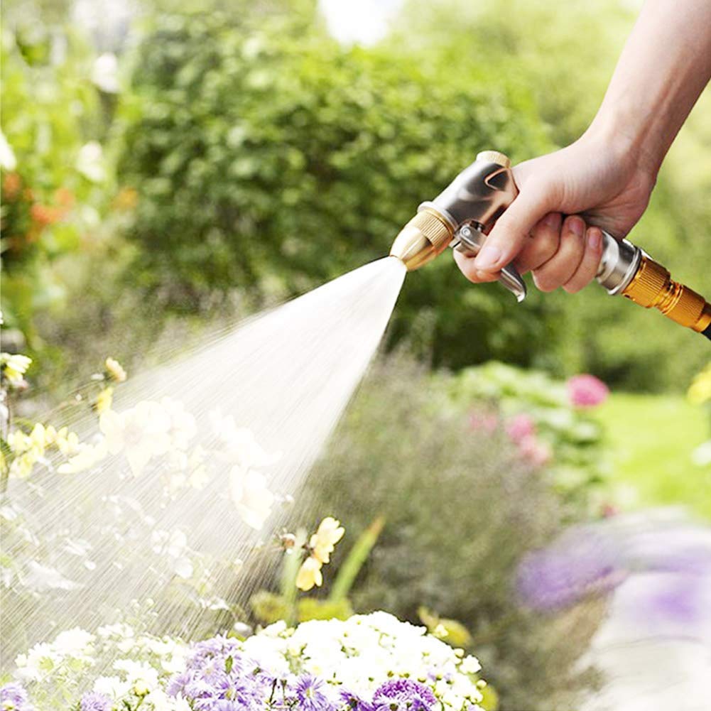 VASLON Garden Hose Nozzle Gun, Zinc Alloy Body & Full Brass Nozzle, Leak Proof Metal Hand Sprayer, High Pressure Pistol Grip in 4 Spraying Modes (Metal)