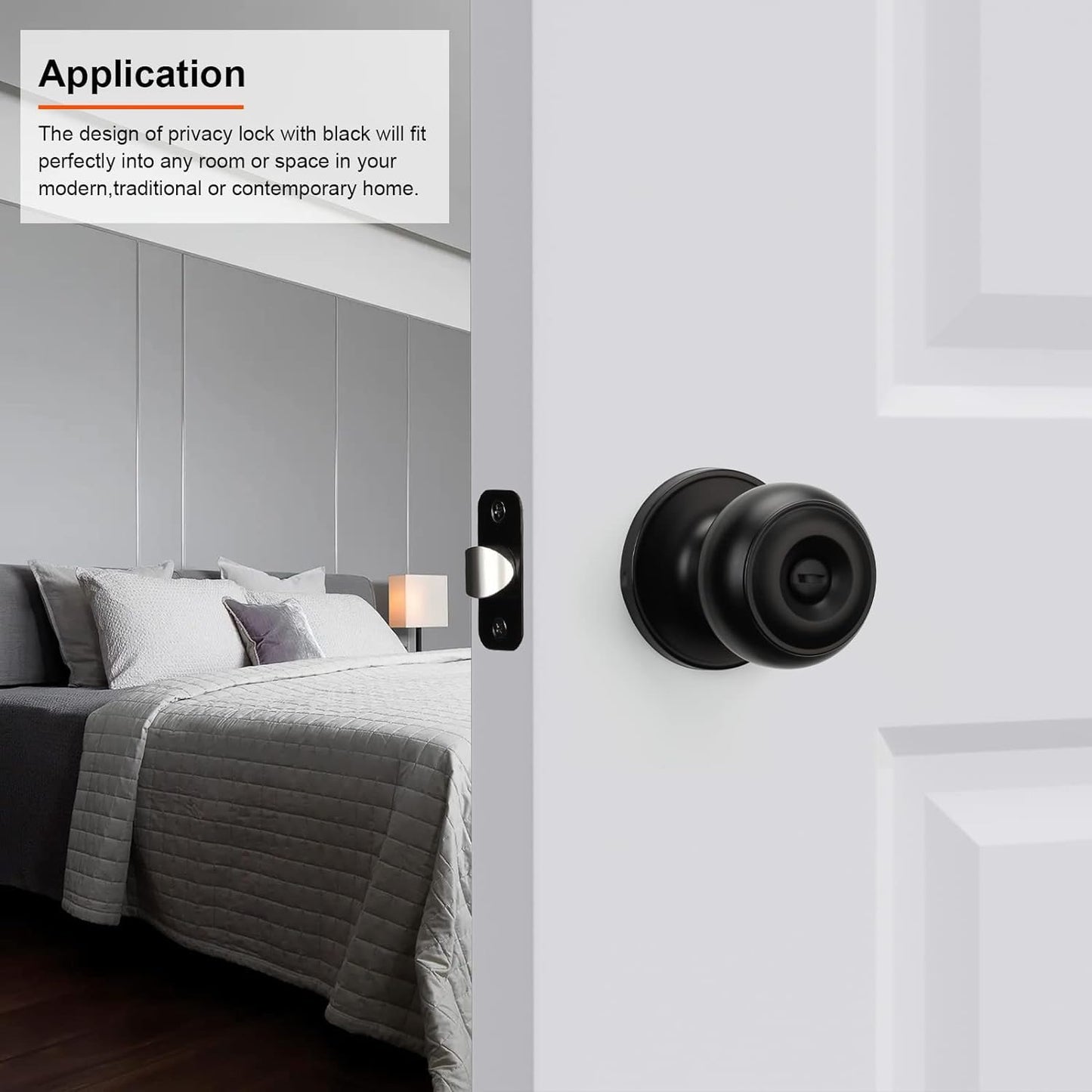 Haidms 2 Packs Matte Black Door Knobs Interior, Round Privacy Door Knob keyless (Thumb Turn Lock on The Inside) Ball Door Knob for Bedroom Bathroom