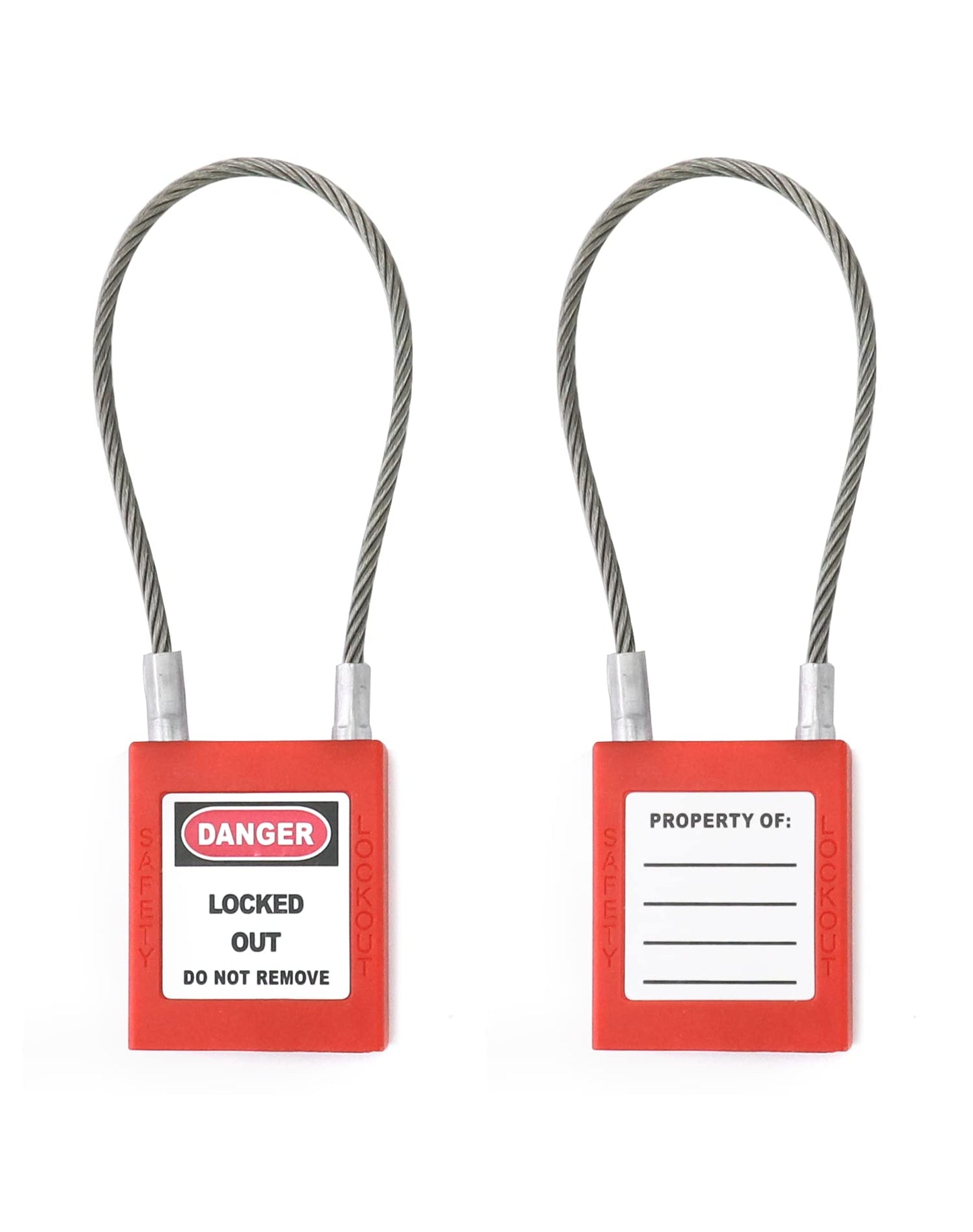 QWORK 4 Pack Lockout Tagout Steel Cable Locks with 8 Keys, Compact Cable Padlock, Red Keyed Different Electrical Lockout Padlock Set