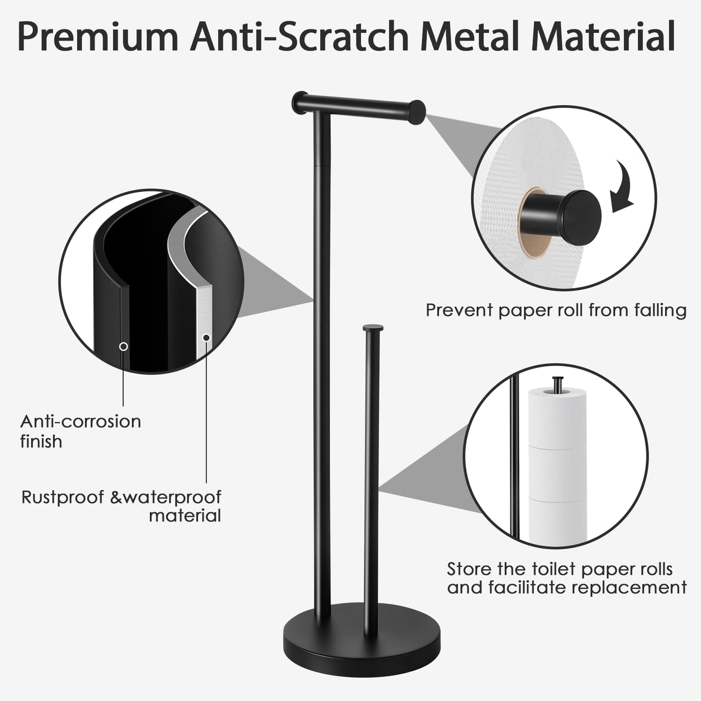 Toilet Paper Holder Stand, Bathroom Toilet Paper Stand with Large Reserve, Rustproof & Anti-Corrosion Toilet Paper Roll Holder Stand, Non Tipping Free Standing Toilet Paper Holder with Thick Base