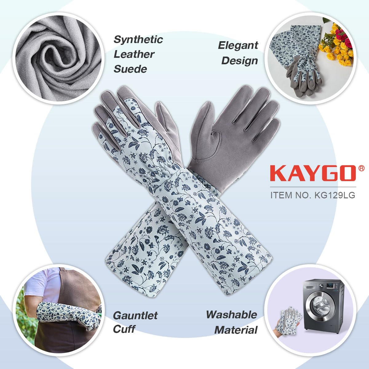 KAYGO Gardening Gloves for Women Long Sleeve, Light Protective Gloves for Yard and Outdoor Work, Best Garden Gifts for Gardener, Medium