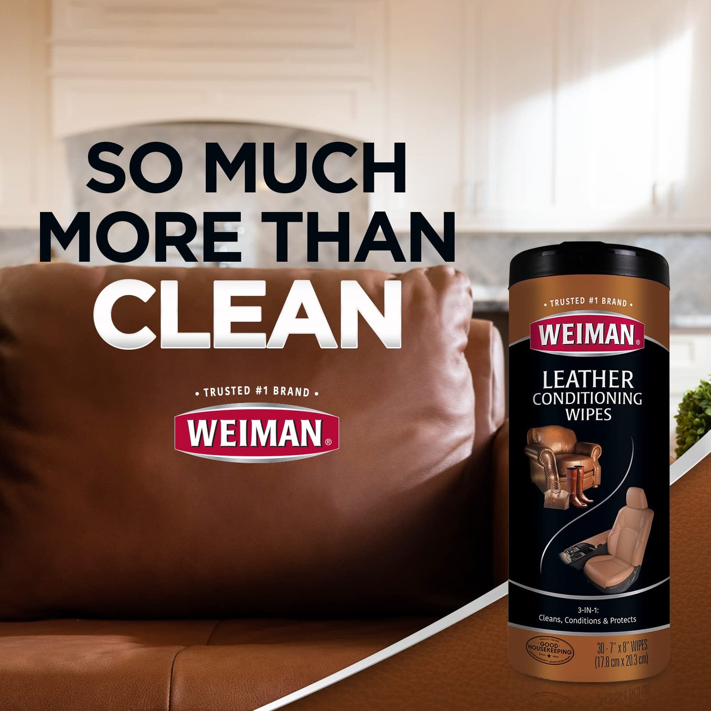 Weiman Leather Wipes - 2 Pack with Microfiber Cloth - Clean Condition UV Protection Help Prevent Cracking or Fading of Leather Couches Car Seats Shoes