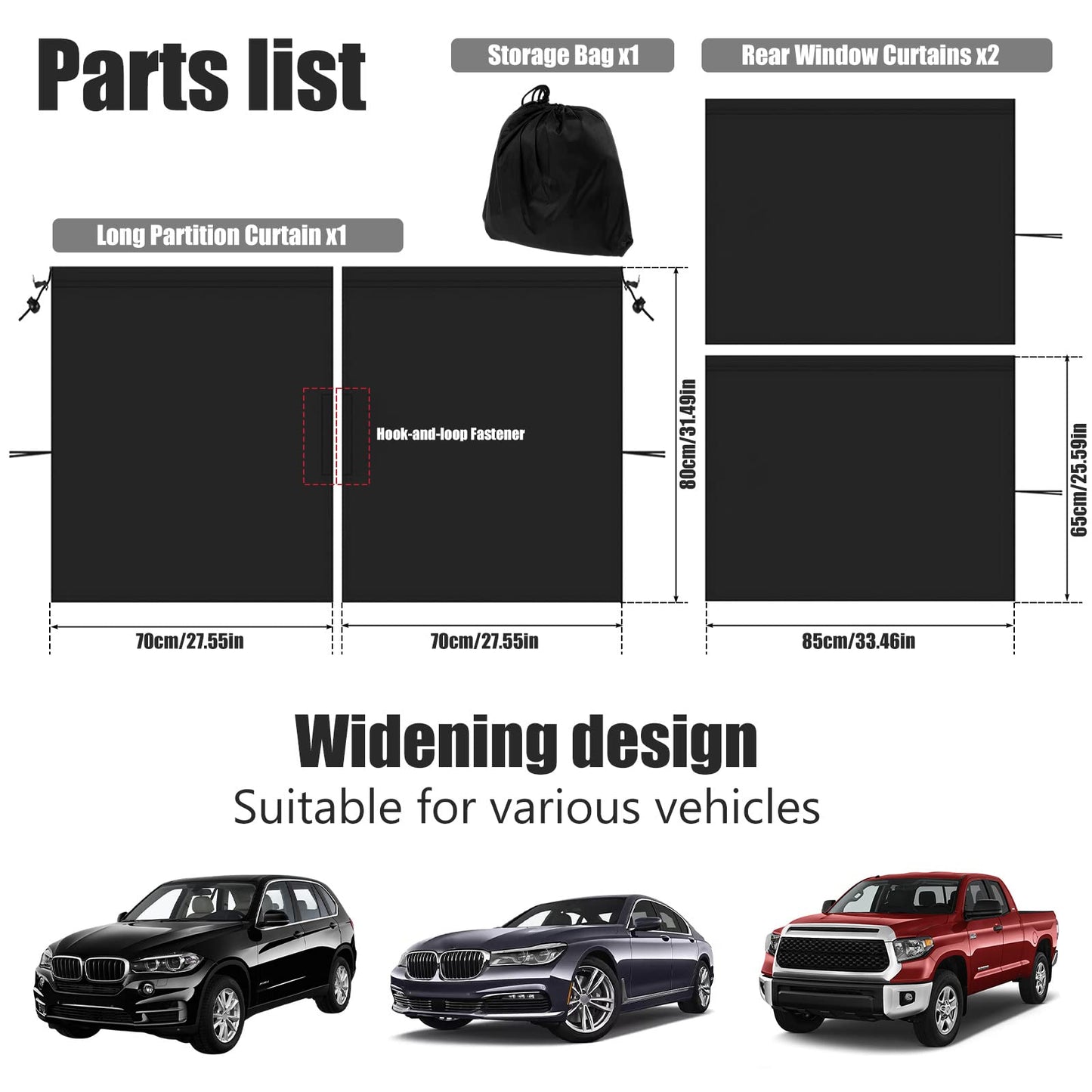 Car Privacy Curtains, Universal Car Window Shades Light Blocking Sunshades, Auto Blackout Curtains Baby Shades Wide Sedan SUV Sunshade Screen Covers for Travel Camping Nap Sleeping (3 pcs)