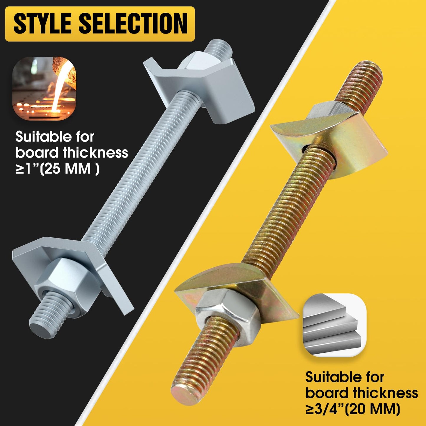 Countertop Joint Connectors,Counter Top Fasteners Bolt,Butcher Block Fasteners Draw Bolts,Miter Bolts Connector Hardware for Bed Frame,Furniture,Table (Yellow M8 100mm)