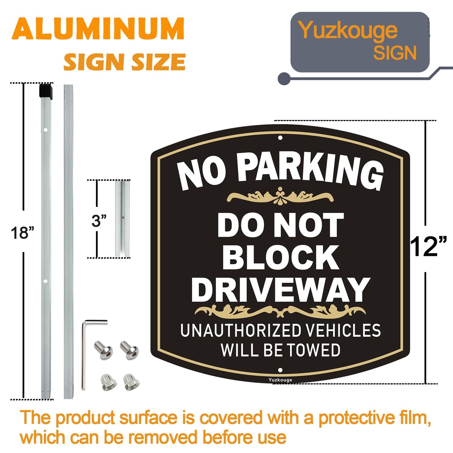 Yuzkouge No Parking, Do Not Block Driveway Sign, 12 x 12 Inches Aluminum Sign with 3 Feet Stake(Detachable), Weatherproof, Fade Resistant, Easy Mounting.