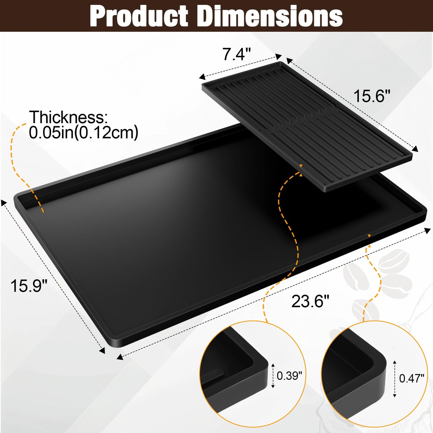 Tottist Silicone Coffee Mat, 24-in x 16-in Coffee Bar Mat with Removable Dishwasher Drying Mat for Countertops, Coffee Bar Accessories Fit Under Coffee Maker Espresso Machine, Dish Drying Mat (Black)