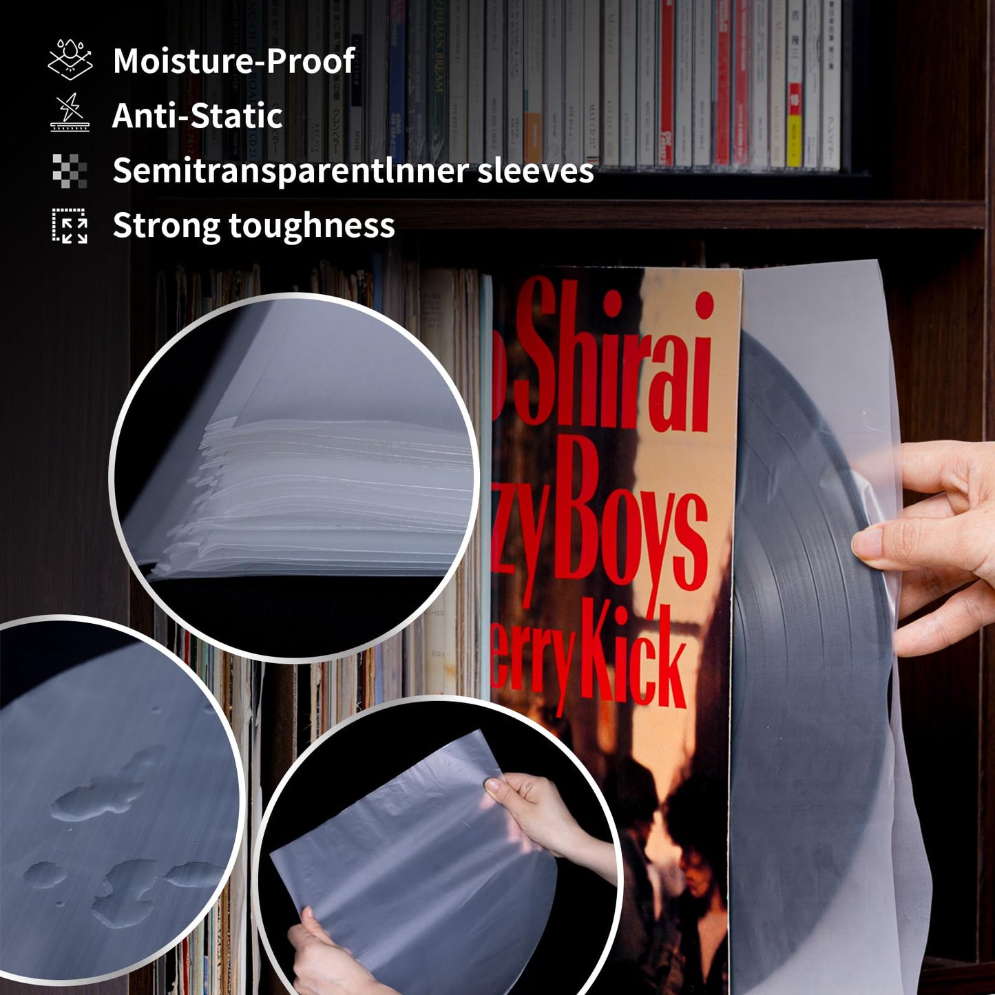10 Inches Vinyl Record Inner Sleeves Anti Static Plastic Round Bottom Protective Sleeves for LP Vinyl Record Translucent (50)