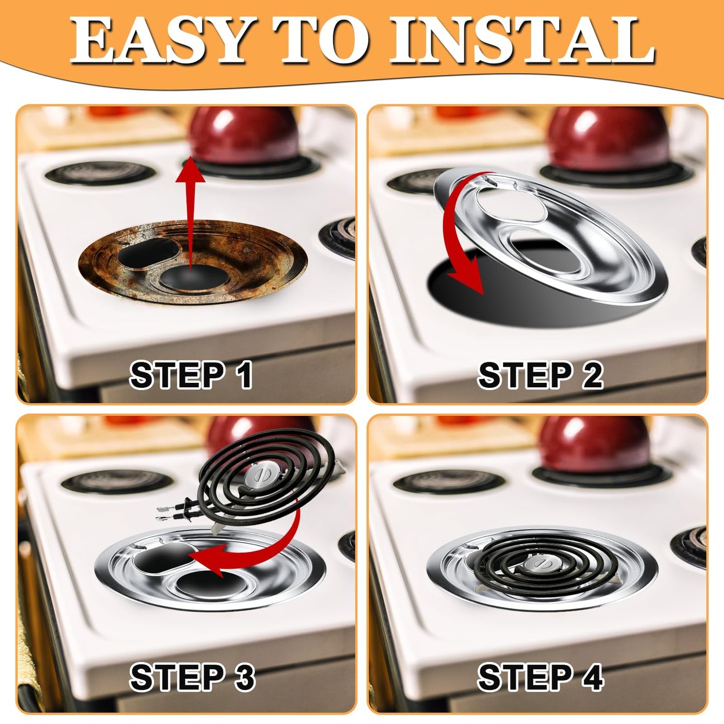 1x8" & 3x6" Chrome Drip Pans Kit Compatible for Whirlpool- W10196405 W10196406 Drip Pan Electric Stove Burner Covers Replaces 0089285 0091813 0304979 0310228 Not for GE