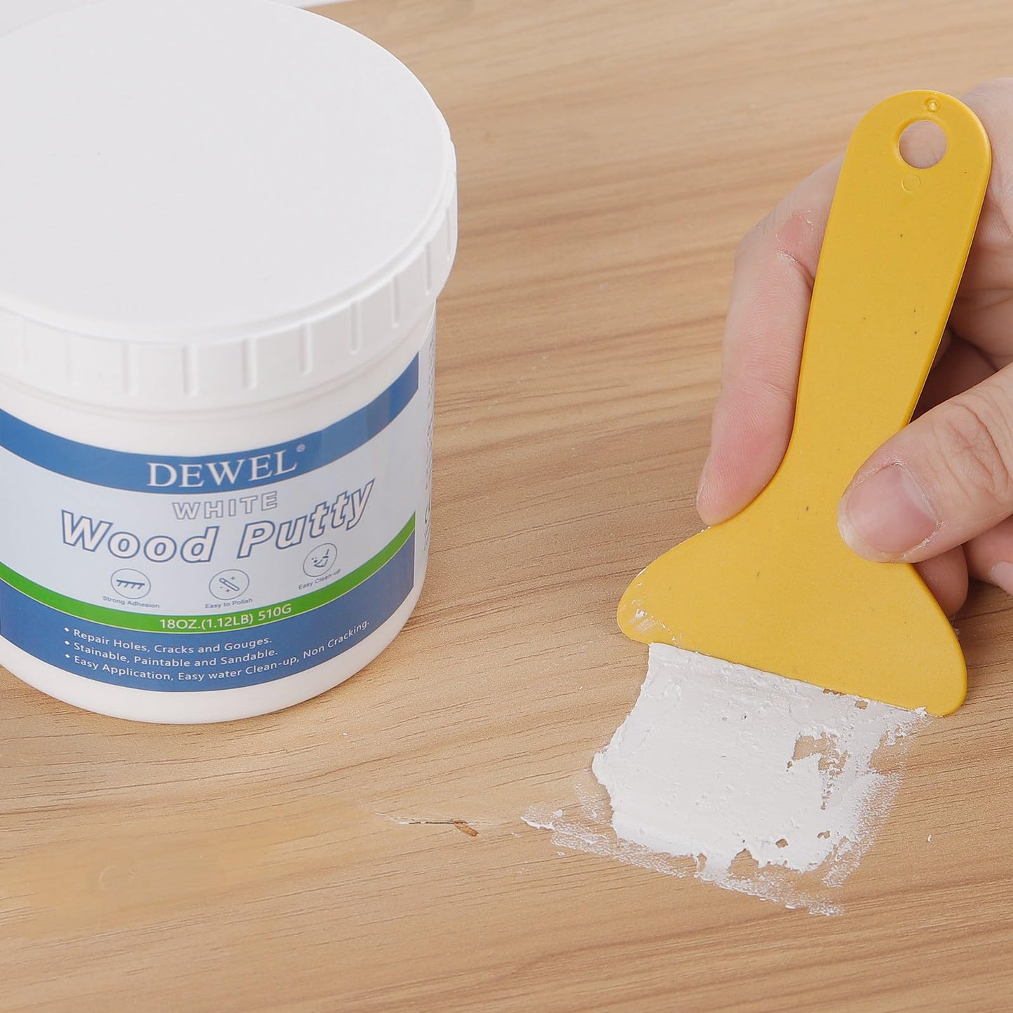 DEWEL Wood Putty, 18 Ounce White Wood Filler Putty Paintable, Stainable, Premium Furniture Repair Kit Quickly Restore Holes and Cracks on Wooden Furniture