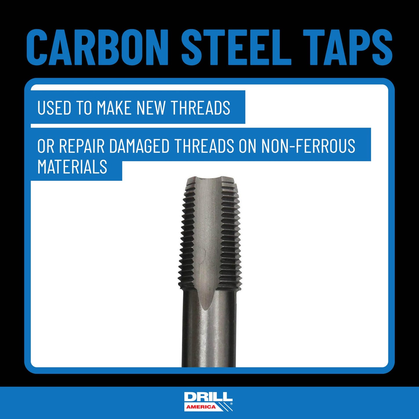 Drill America DWTPT Series Qualtech Carbon Steel Pipe Tap, Uncoated (Bright) Finish, Round with Square End Shank, 3/4"-14 NPT (Pack of 1)