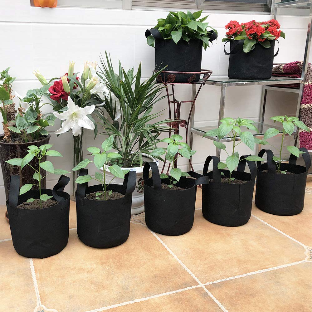 JERIA 12-Pack 5 Gallon, Vegetable/Flower/Plant Grow Bags, Aeration Fabric Pots with Handles (Black)