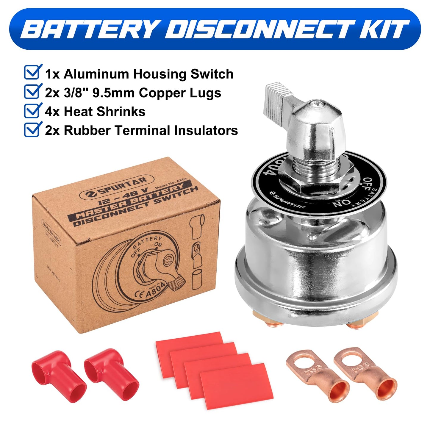 Spurtar Battery Disconnect Switch 12-48V Battery Shut Off Switch 200A High Current Master Battery Power Cut Isolator Kill Switch for Car, Vehicle, Truck, Winch, ATV, RV, Marine, Boat