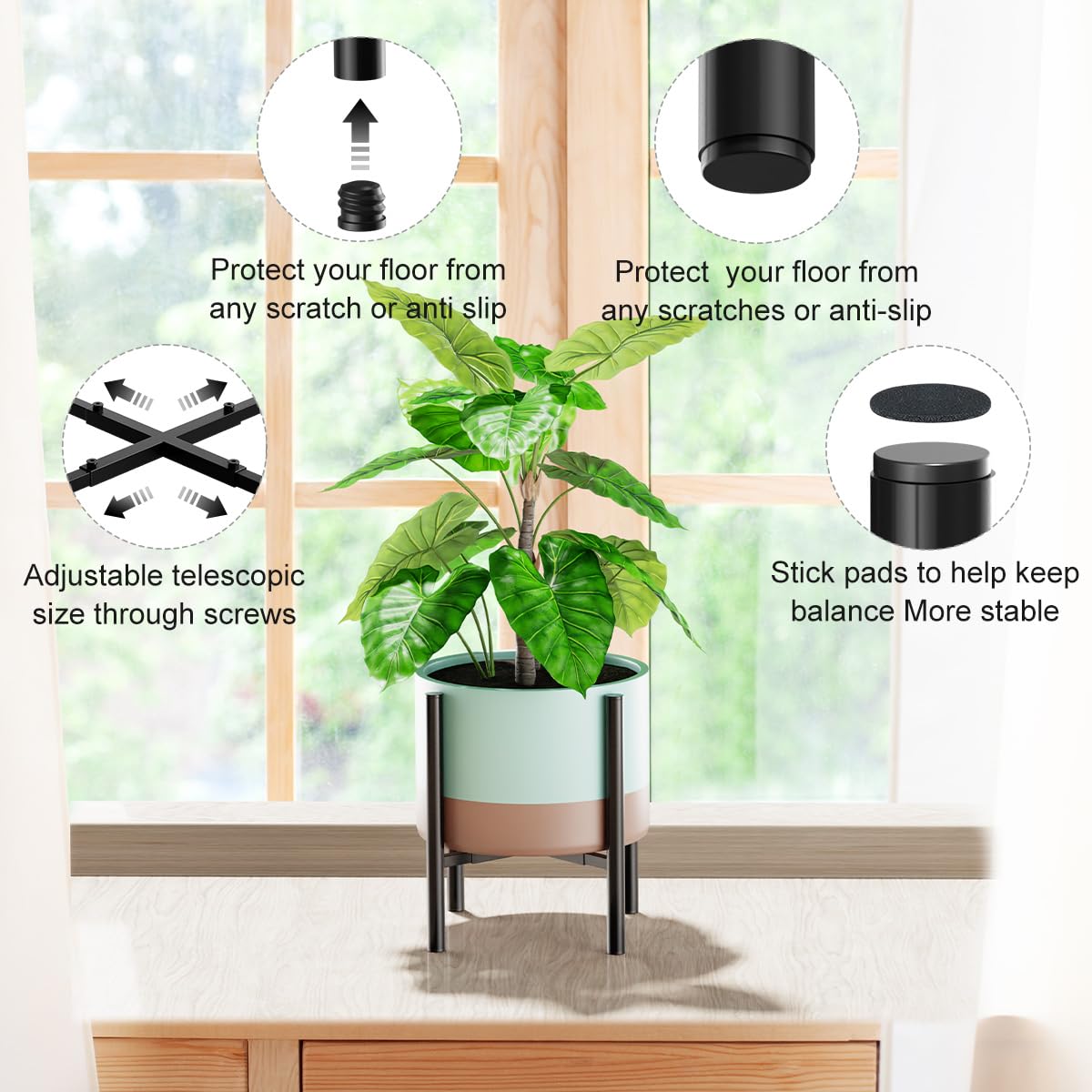 Plant Stand - Indoor Plant Stand Adjustable for 8-12 inches Plant Pot (not Included), Metal Plant Stands for Indoor Plants Mid Century Stable & Stylish Black Planter Stand for Outdoor -1 Pack