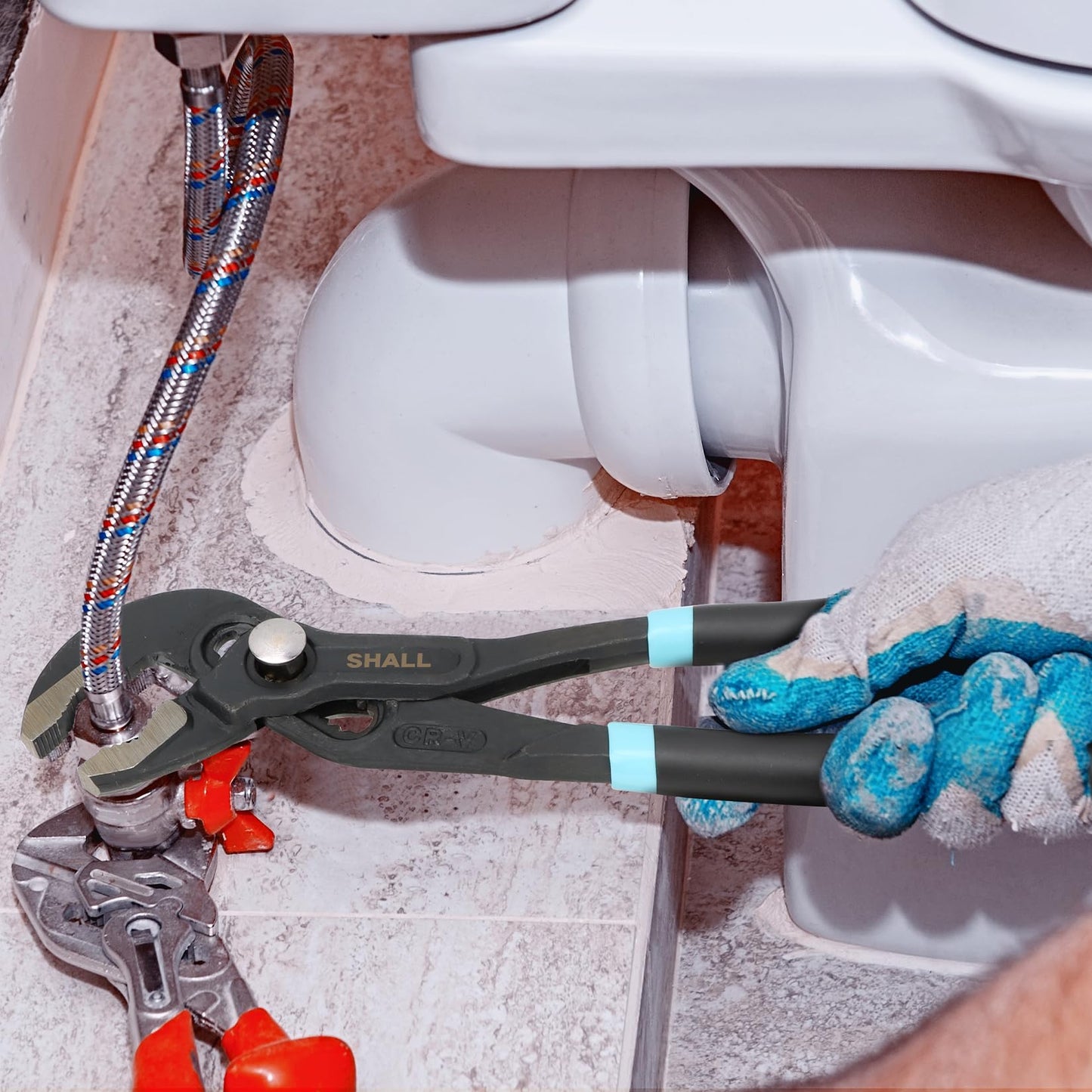 Shall 3-Piece Groove Joint Pliers Set (12, 9-1/2, 7 Inch), Push-Lock Water Pump Pliers in Cr-v Steel, Fast Adjustable Tongue and Groove Pliers with Tool Roll Bag for Home Repair & Plumbing