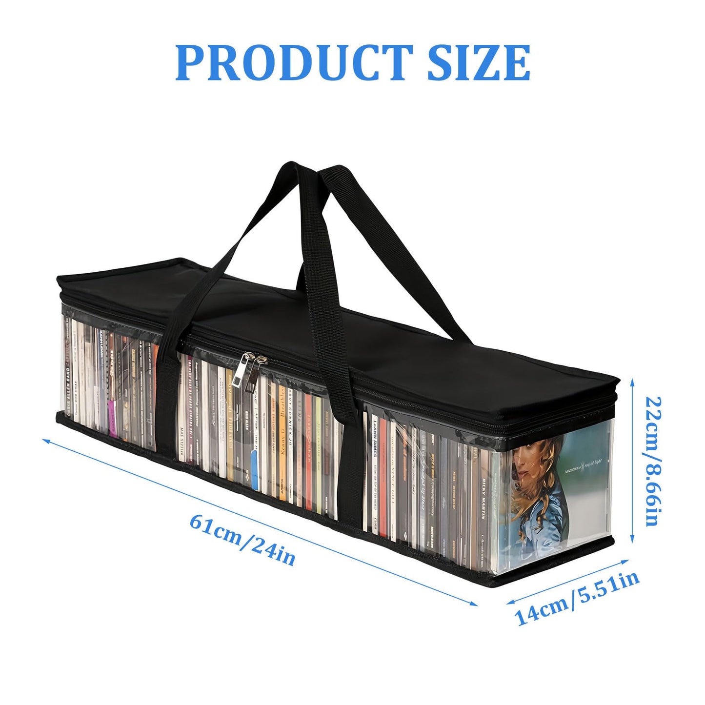 Tibapla 2Pcs DVD Storage Bags, Transparent Media Organizer Bag with Handles Zipper, Large Capacity Video Game Storage Hold 40-50 DVDs for DVD CD Video Game VHS Box Blu Ray Disc Movie Case Book Album