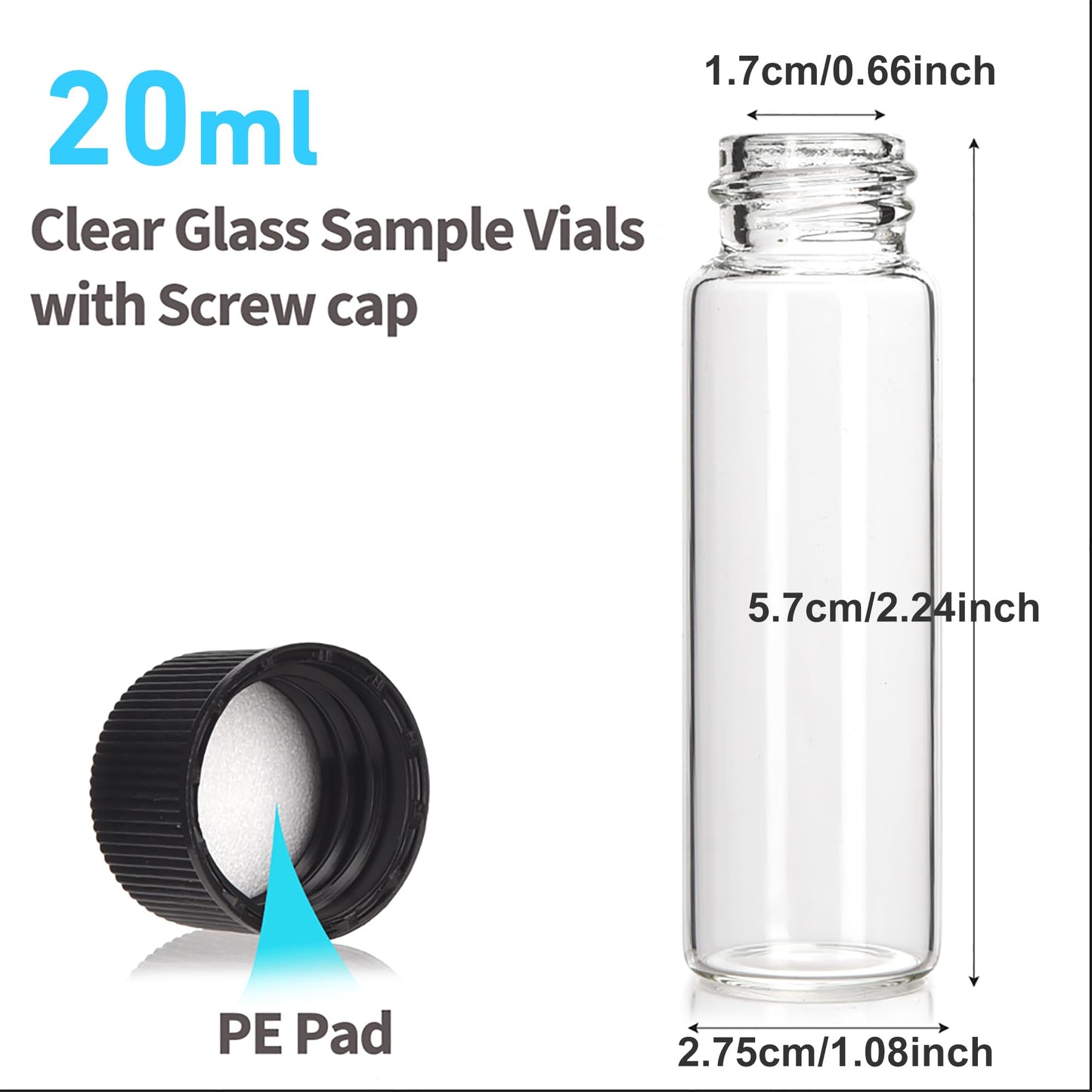 BIGLEE 20PCS Clear Small Glass Vials with Screw Caps (Clear,20ML)