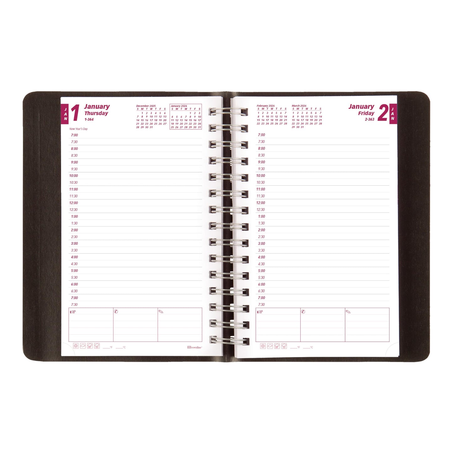 Brownline® 2026 PlannerPlus™ Daily/Monthly Planner, Appointment Book, 12 Months, January to December, Twin-Wire Binding, 8" x 5", Black (CB634WN.BLK-26)