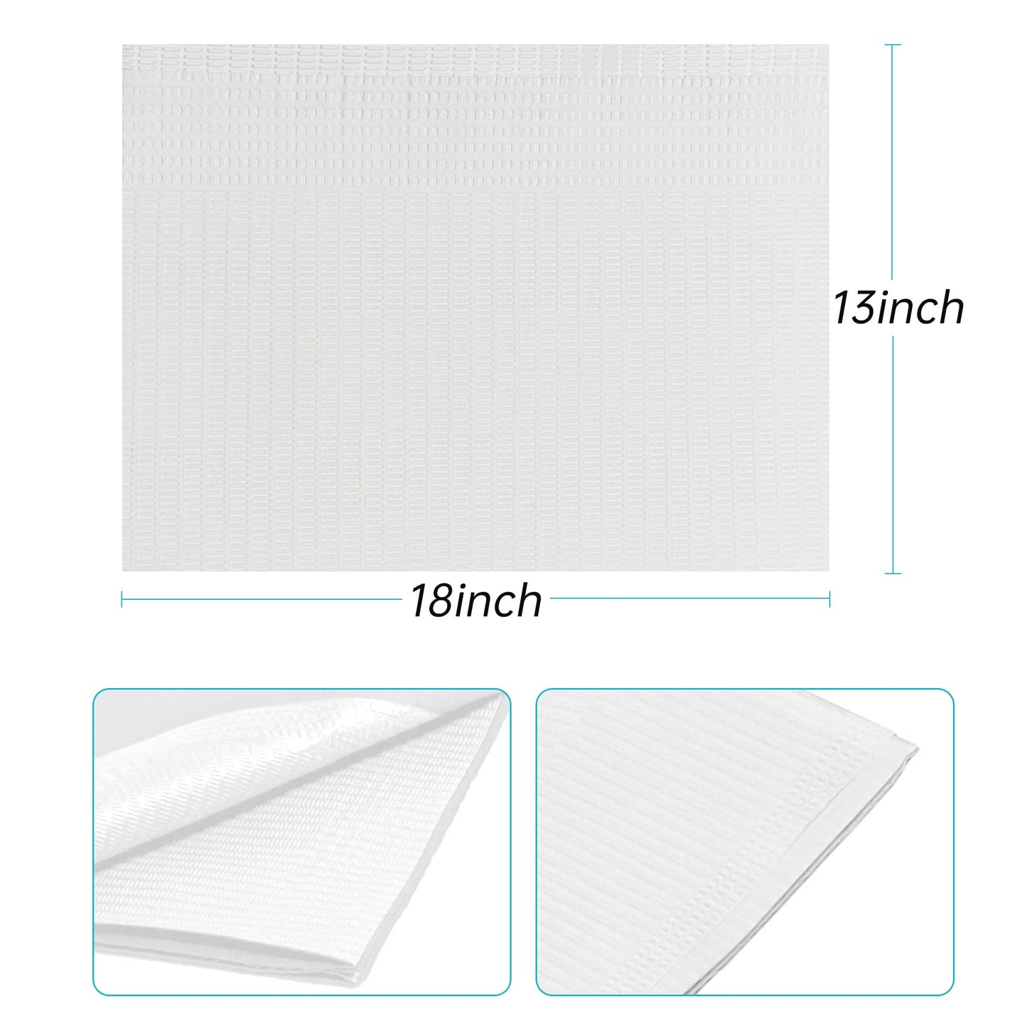 Disposable Dental Bibs 13"x18"(125Pack) - 3 Ply Waterproof Tattoo Bib Sheet for Patients - Dentist or Medical Tray Cover and Nail Table Cover Supplies (White)