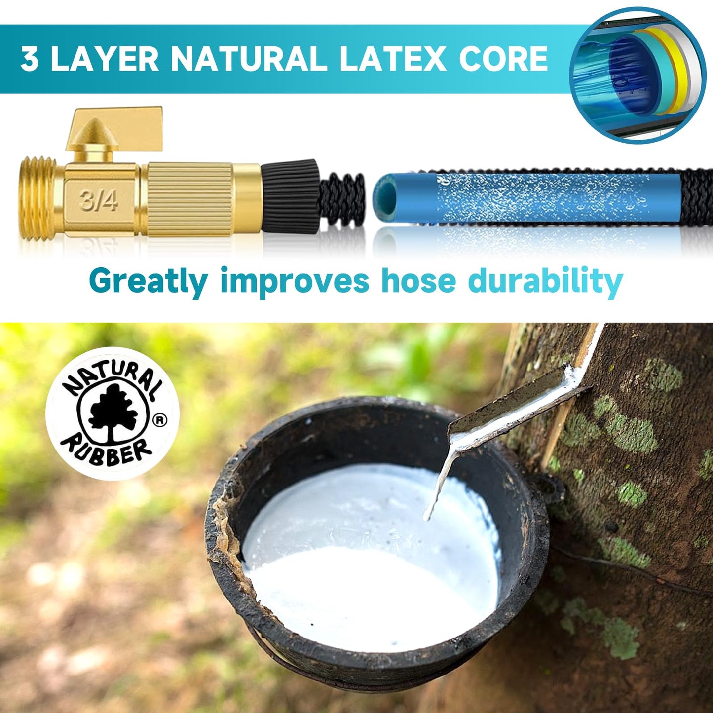 Expandable Garden Hose 50FT, Kink Free Flexible Water Hose with 10 Function Sprayer Nozzle 3-Layers Latex Yard Leak Proof, Lightweight Expending Hose with Convenient Storage