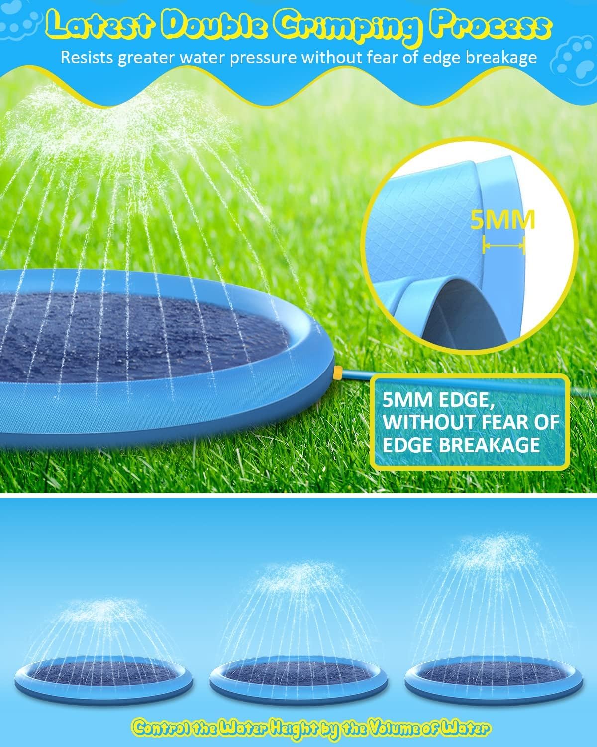 Raxurt Dog Pool, 67in Anti-Slip Splash Pad for Dogs Kids 0.58mm Thickened Durable Portable Swimming Pool for Pet Toddler Boys Girls Summer Outdoor Water Toys, Blue 67in