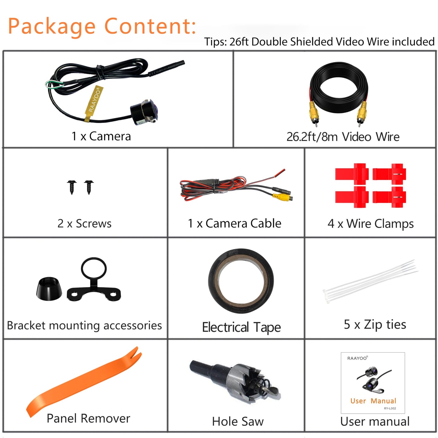 Backup Camera Flush Mount, Metal Housing 170 Degree Wide View Angle Rear/Front View Camera for Car, Clear Night Vision IP69 Waterproof Reverse Camera Kit for Vehicle SUV RV Pickup,18.5mm, 12V/24V