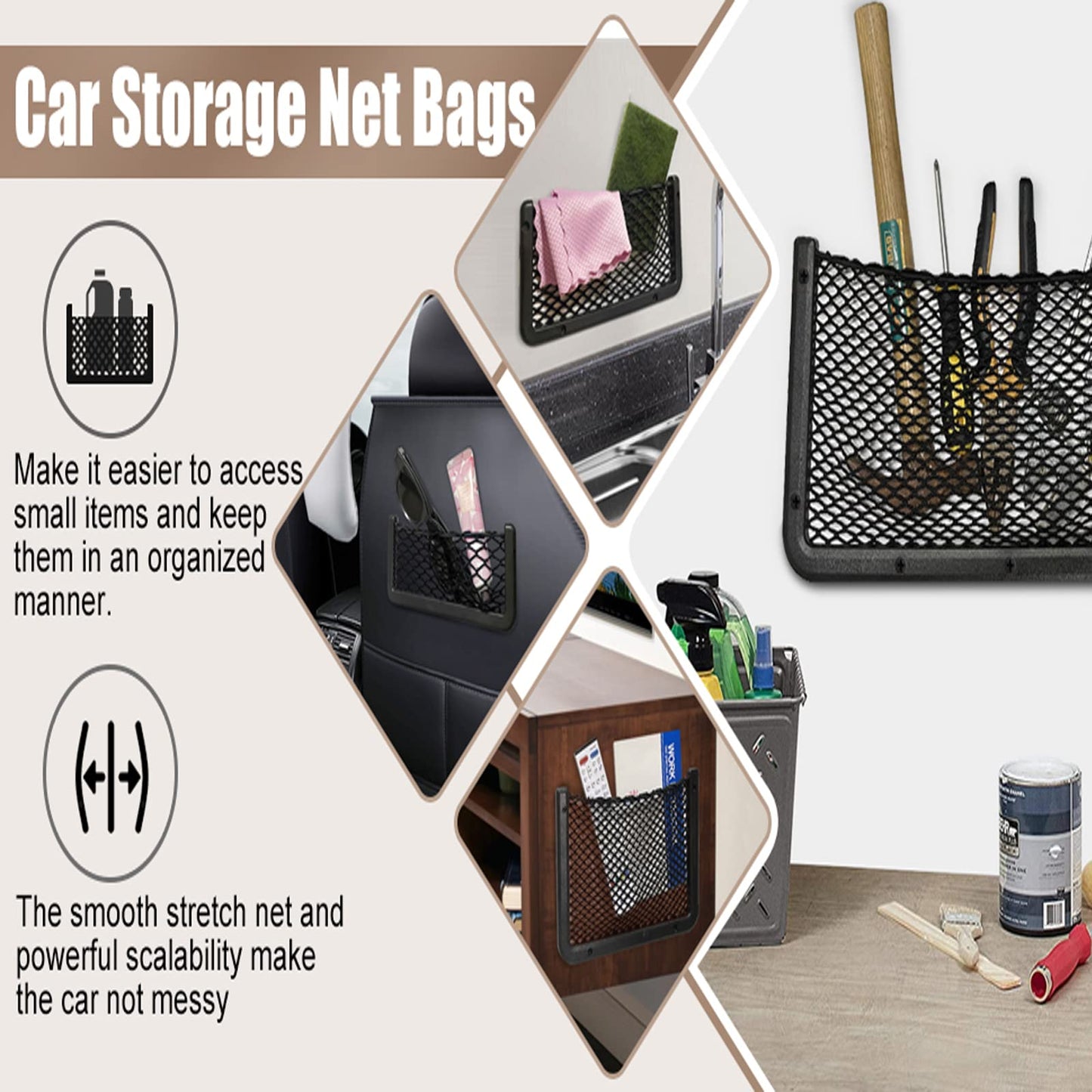 2 Pieces Large ABS Plastic Frame Car Storage Net Bag Phone Car Mesh Net Holder RV Storage Boat Cargo Pocket Organizer Framed Mesh Net Pocket with Screws for Auto RV Net(16 x 8 Inch)