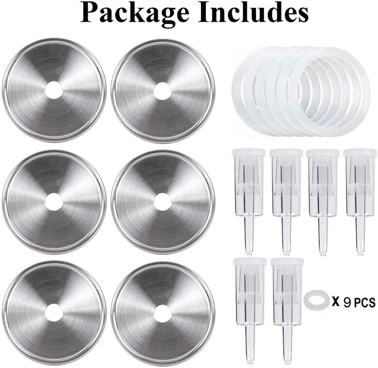 6 Set Fermentation Lids, Fermentation Kit for Wide Mouth Jars, Stainless Steel Fermenting Lids with 9 Silicone Grommets, 6 Airlocks, 6 Silicone Rings(Jars Not Included)