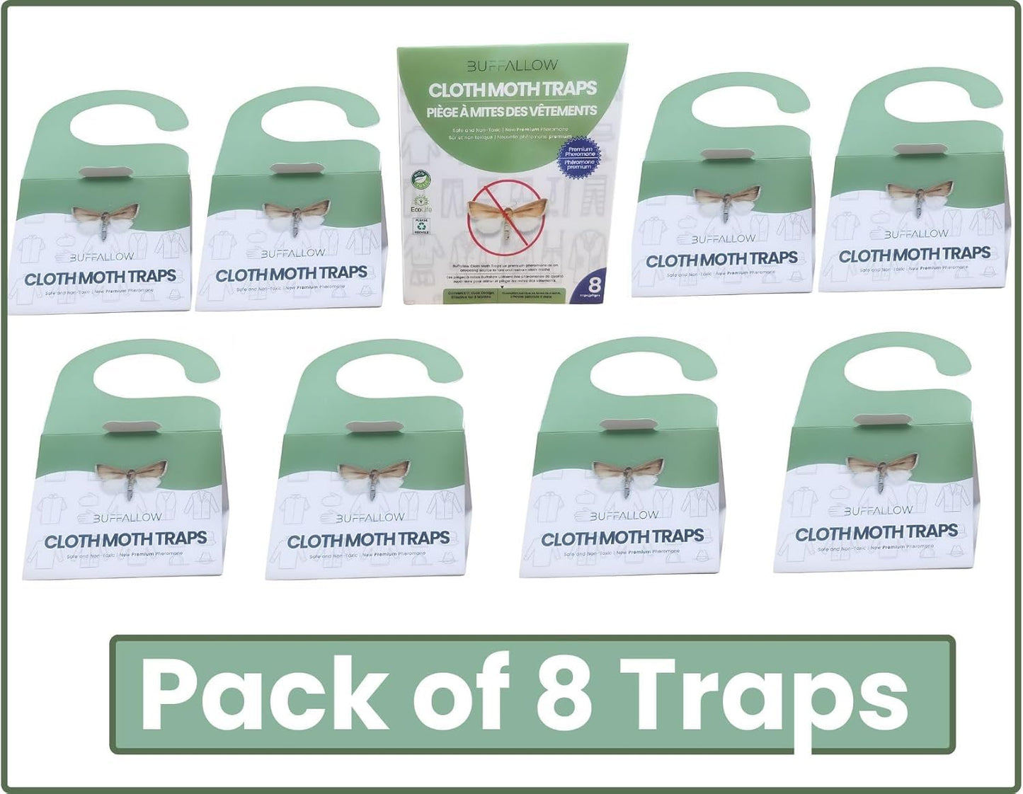 8 Pack Clothes Moth Traps | Child and Pet Safe | Protect Clothes, Sweaters, Wool, Carpet | Adhesive Traps for Fabric Moths