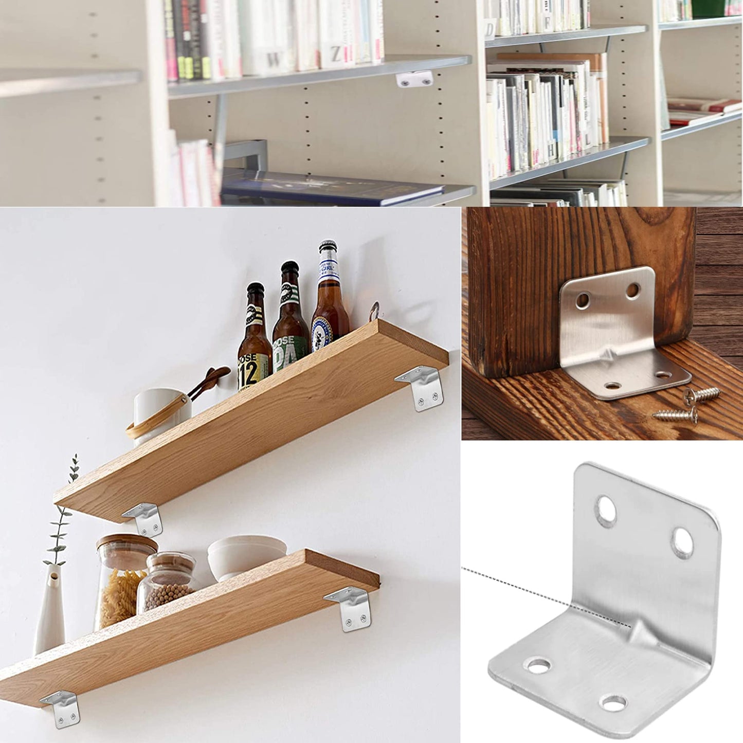 CZAYEFNH 30PCS Corner Brackets for Wood, Right Angle Bracket with Screws L Shaped Stainless Steel Corner Brackets 90 Degree Brackets Metal for Furniture Shelf Fence Fixing