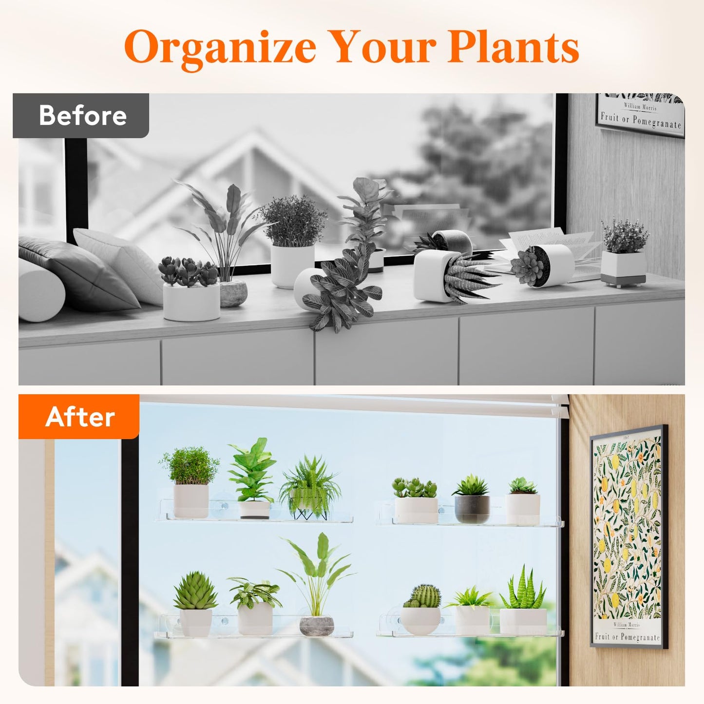 Lifewit Window Plant Floating Shelves 15 x 4 inch, 2 Pack Acrylic Suction Cup Shelf, Window Sill Extender for Indoor Succulent Plants, Micro Greens, Seed Starter Pots, Herb Planters