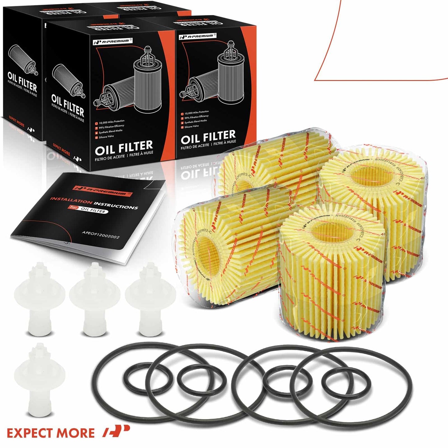 A-Premium 4-PC 10K Miles Protection Oil Filter Compatible with Toyota RAV4, Tacoma, Highlander, Sienna, Venza & Lexus RX350/450h/450hL, ES300h/350, IS200T/250/300/350, NX200T & Lotus Evora & for Scion