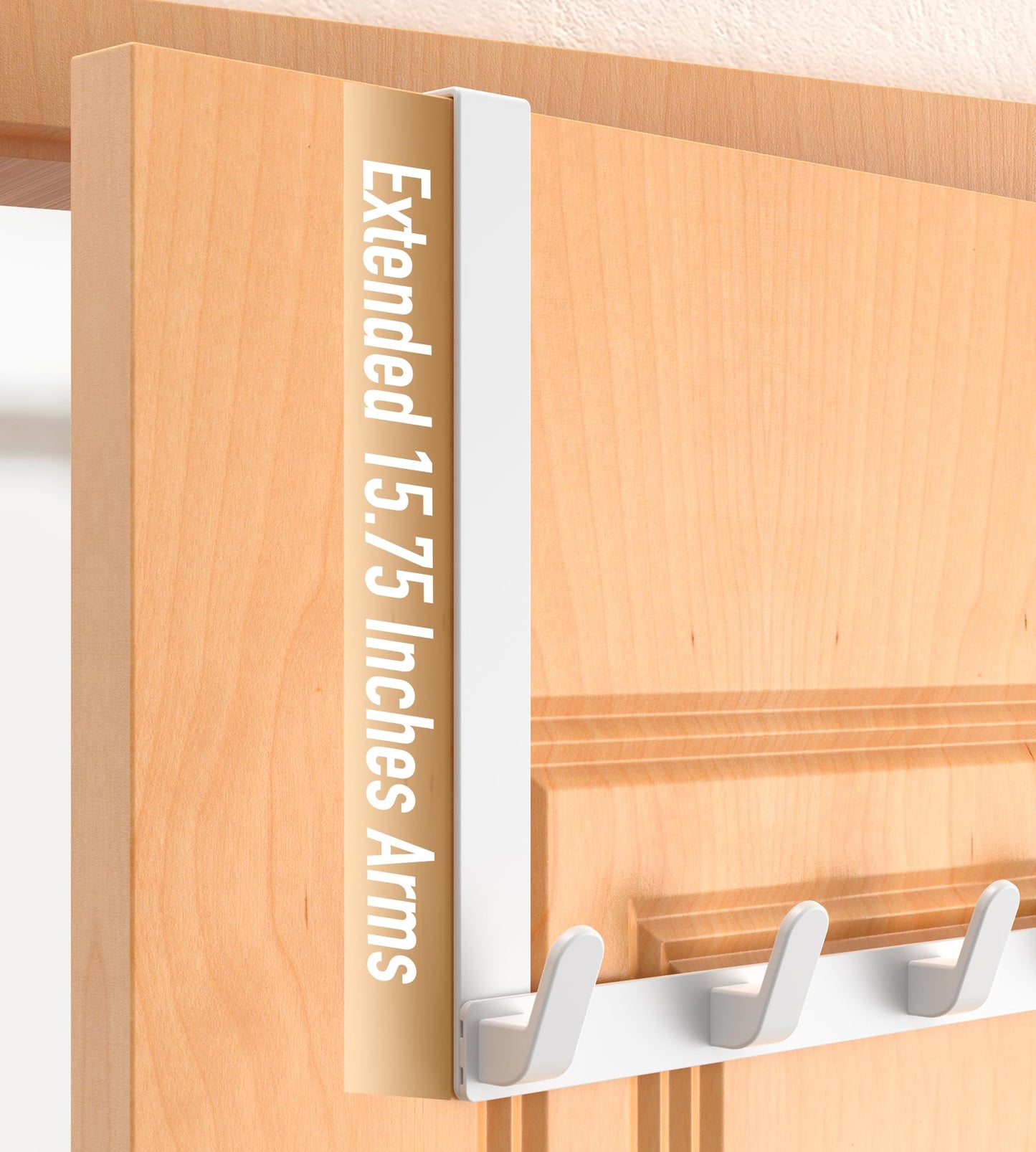 Long Over The Door Hooks, Heavy Duty Door Hanger for Winter Coat, with 15.75" Extended Arms for Easier Access by Women, L16C, Fits Standard 1 3/8'' Doors, Towel Racks Organization for Bathroom, White